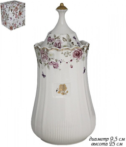 105-810 Банка с крышкой 25 см ПИОНЫ в под.уп.(х12)Фарфор