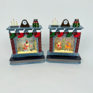 Новогодний декор - Камин-ночник 21 см (стекло) (свет, музыка)