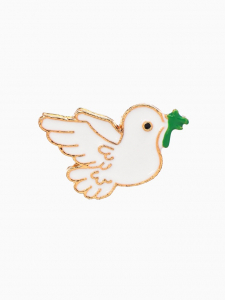 Брошь «Птица» голубка, цвет бело-зелёный в золоте