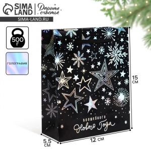 Пакет подарочный голографический новогодний «Волшебного Нового года», S 12?15?5.5 см