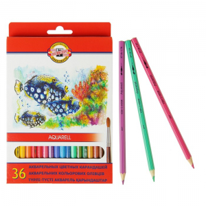 Карандаши цветные акварельные Koh-I-Noor Fish 3719/36, 36 цветов, картонная коробка, европодвес