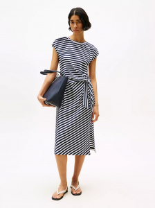 Stripe Side-Knot Midi Dress