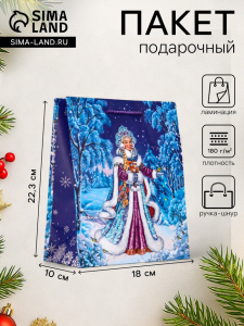 Пакет подарочный новогодний ламинированный, «Снегурочка», 18?10?22.3 см
