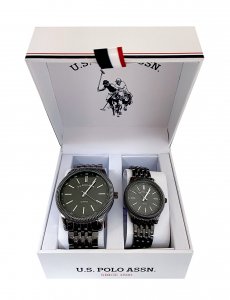 HIS AND HERS GUNMETAL LINK WATCH SET