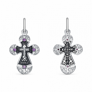 Крест с фианитом выборочно черненный серебро 925*