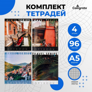 Комплект тетрадей из 4 штук, 96 листов в клетку Calligrata 