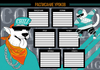 Расписание уроков А4, мелованный картон 235 г/м?, полноцветная печать, выборочный УФ-лак