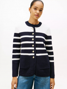 Oversized Gold-Button Stripe Cardigan