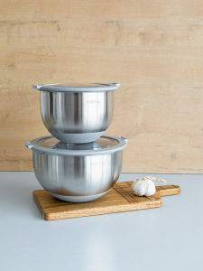 Набор мисок с крышкой 1,5л/3л серый нержавеющая сталь, силикон, пластик / stainless st