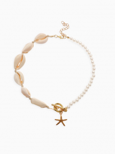 Чокер «Морская звезда», белый в золоте, 42 см