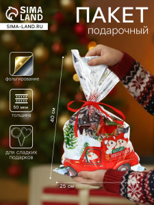 Пакет подарочный «Веселого Нового Года» 25?40 см, цветной металлизированный рисунок