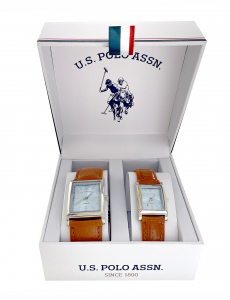 HIS AND HERS BROWN STRAP SQUARE FACE WATCH SET