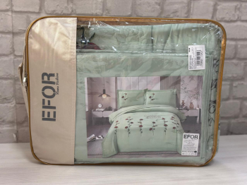 КПБ EFOR SATIN Эмилия (№3 РОЗА) с одеялом с вышивкой MINT минтоловый евро