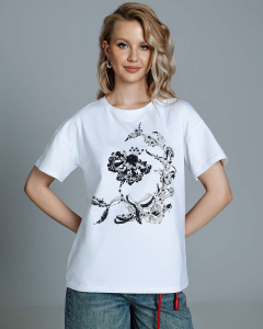 Футболка с принтом и бусинами FD015