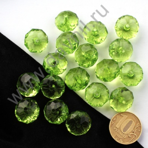 Бусины акрил гранёные рондели d=16 мм 400 г светло-зелёные