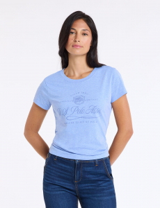 FLOCKED SCRIPT WORDMARK SEMI SCOOP T-SHIRT