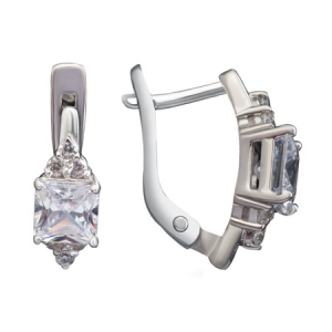 Серьги с фианитом родированные серебро 925*