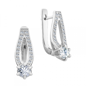 Серьги с фианитом родированные серебро 925*