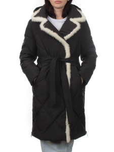309 BLACK/WHITE Пальто зимнее стеганое женское (200 гр. холлофайбер, натуральная норка)