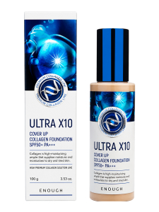 Enough Тональная основа для лица с коллагеном N23 / Ultra X10 Cover-Up Collagen Foundation SPF50+ PA+++, бежевый, 100 г