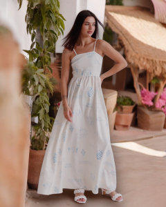 13065 Сарафан летний белый с голубым принтом (остаток: 40, 42)