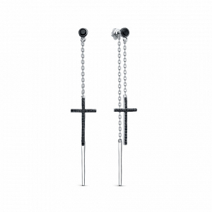 Серьги с фианитом родированные серебро 925*