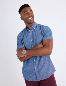 SHORT SLEEVE INDIGO CHAMBRAY SHIRT WITH POCKET