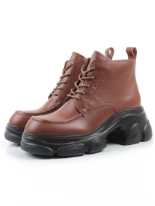 01-H23B-32MB BROWN Ботинки демисезонные женские (натуральная кожа, байка)