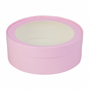 Коробка для зефира круглая с окном 20*7 см, розовая