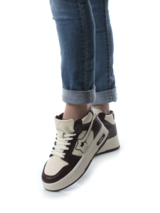 05-P84-2Z BEIGE/BROWN Кроссовки женские зимние (натуральная и искусственная кожа, шерсть)