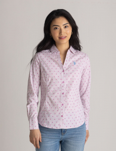 LONG SLEEVE FITTED PRINTED POPLIN SHIRT