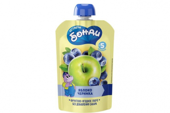 «Бегемотик Бонди», пюре фруктовое «Яблоко и черника», 90 г