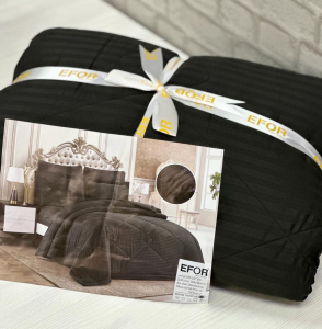 КПБ EFOR SATIN SYAH семейный с одеялом черный
