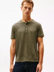 Slub Cotton Striped Short-Sleeve Henley