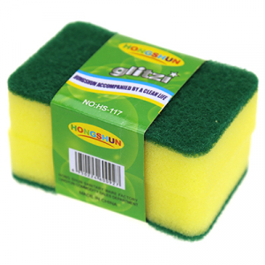 Губка для посуды 2 штуки, 7х11х3см, поролон/абразив, овальный край (Китай)