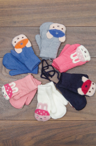 Варежки детские, двойные (цвета в ассортименте)