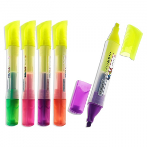 Набор 4 шт (3+1 повторяющийся цвет) маркер текстовыделитель наконечник скошенный 5мм корпус треугольный двухцветный