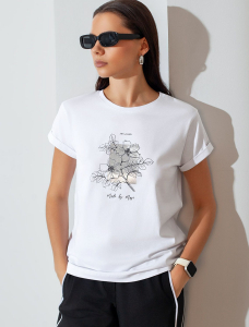 Свободная футболка с принтом из премиального хлопка с эластаном