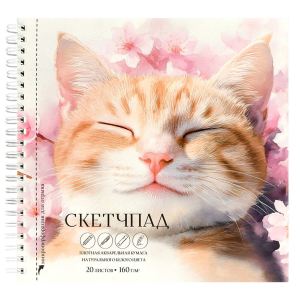 Альбом для рисования (Скетчпад) 20 л, арт. 70147 СПЯЩИЙ КОТ (195х195 мм), блок - рисовальная бумага 160 г/м?, обложка - полноцветная печать, гребень по короткой стороне/