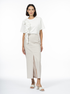 Футболка из хлопка с декоративной рюшей