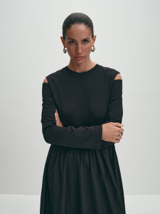 Платье комбинированное с длинным рукавом