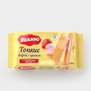 «Яшкино», вафли тонкие с кремом с клубничным вкусом, 144 г
