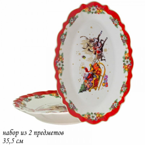 205-307 Набор из 2 овальных блюд 35,5см  НОВЫЙ ГОД в под.уп.(х12)Фарфор