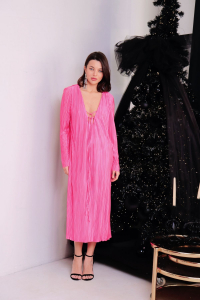 15284 Платье гофре розовое с завязками (остаток: 44-46)