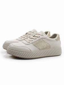 03-A1018-2 LT. BEIGE/GOLD Кроссовки женские (натуральная кожа)