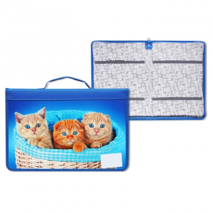 Папка д/труда_ А4 с ручками молния вокруг лам карт 31Тр44р Calligrata объем Котята в корзине 1020643