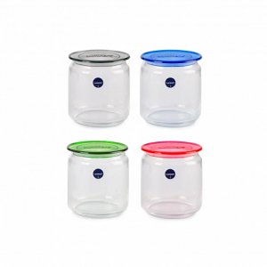 Банка PLANO 0.75л в перфорированной коробке, микс цвета крышки