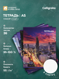 Тетрадь 36 листов в клетку Calligrata «Города», МИКС