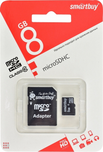 Карта памяти microSD Smartbuy 8GB + адаптер SD Class 10