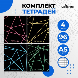 Комплект тетрадей из 4 штук, 96 листов в клетку Calligrata 